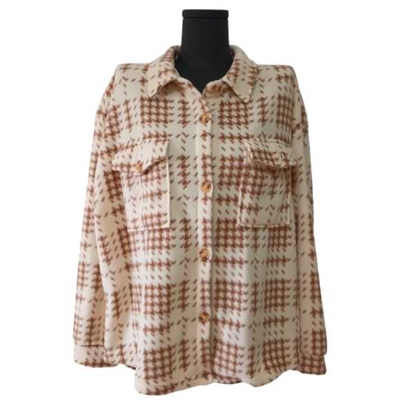 Inner Circle Beige Houndstooth Fleece Jacket - Picture 2 of 7